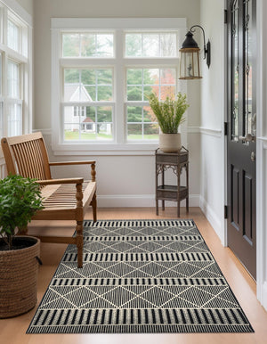 Black 6' 1 x 9' Outdoor Trellis Rectangle Area Rug Weather Resistant for Patio, Deck, Terrace, Balcony, Porch Geometric Design Water Safe Outside Carpet for Sale at Rug Engine