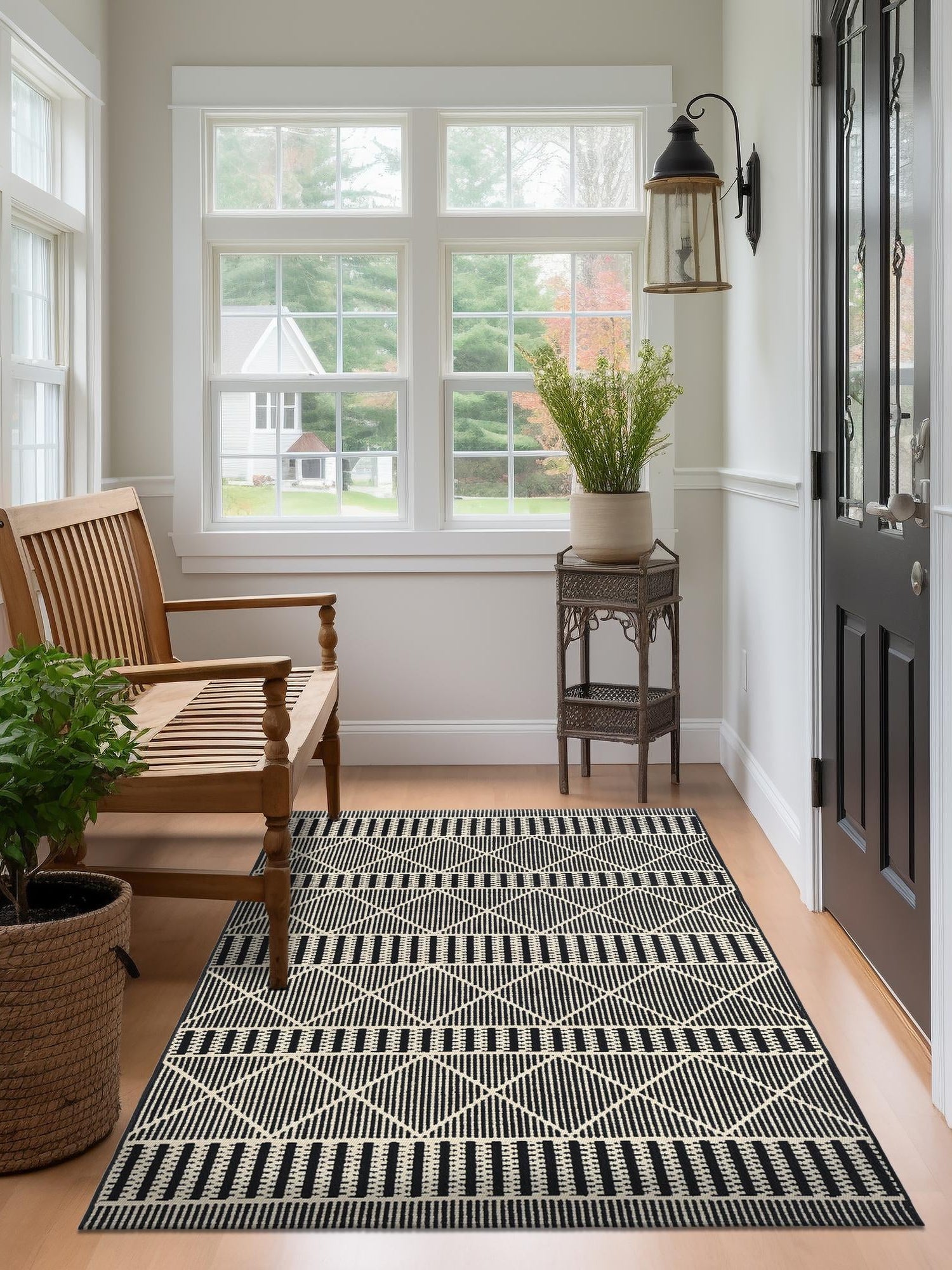 Black 2' x 3' Outdoor Trellis Rectangle Area Rug Weather Resistant for Patio, Deck, Terrace, Balcony, Porch Geometric Design Water Safe Outside Carpet for Sale at Rug Engine