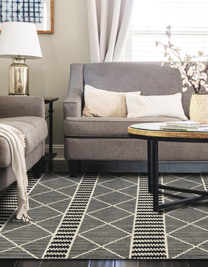 Black 3' 3 x 5' 3 Outdoor Trellis Rectangle Area Rug Weather Resistant for Patio, Deck, Terrace, Balcony, Porch