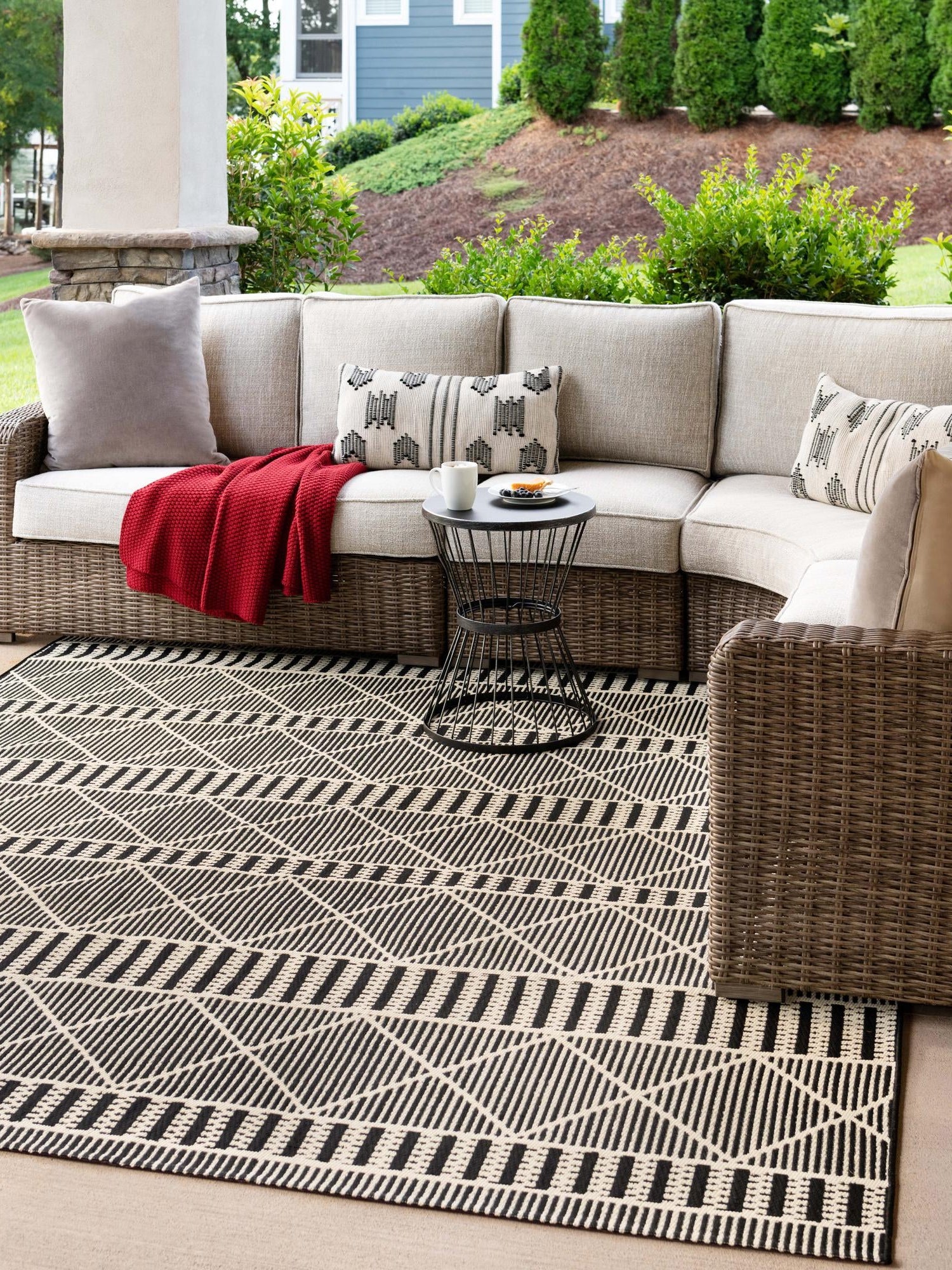 Black 3' 3 x 5' 3 Outdoor Trellis Rectangle Area Rug Weather Resistant for Patio, Deck, Terrace, Balcony, Porch Geometric Design Water Safe Outside Carpet for Sale at Rug Engine
