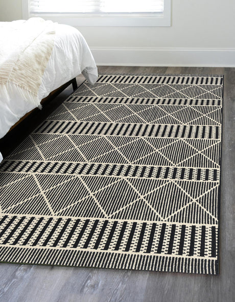 Black 7' 1 x 10' Outdoor Trellis Rectangle Area Rug Weather Resistant for Patio, Deck, Terrace, Balcony, Porch Geometric Design Water Safe Outside Carpet for Sale at Rug Engine