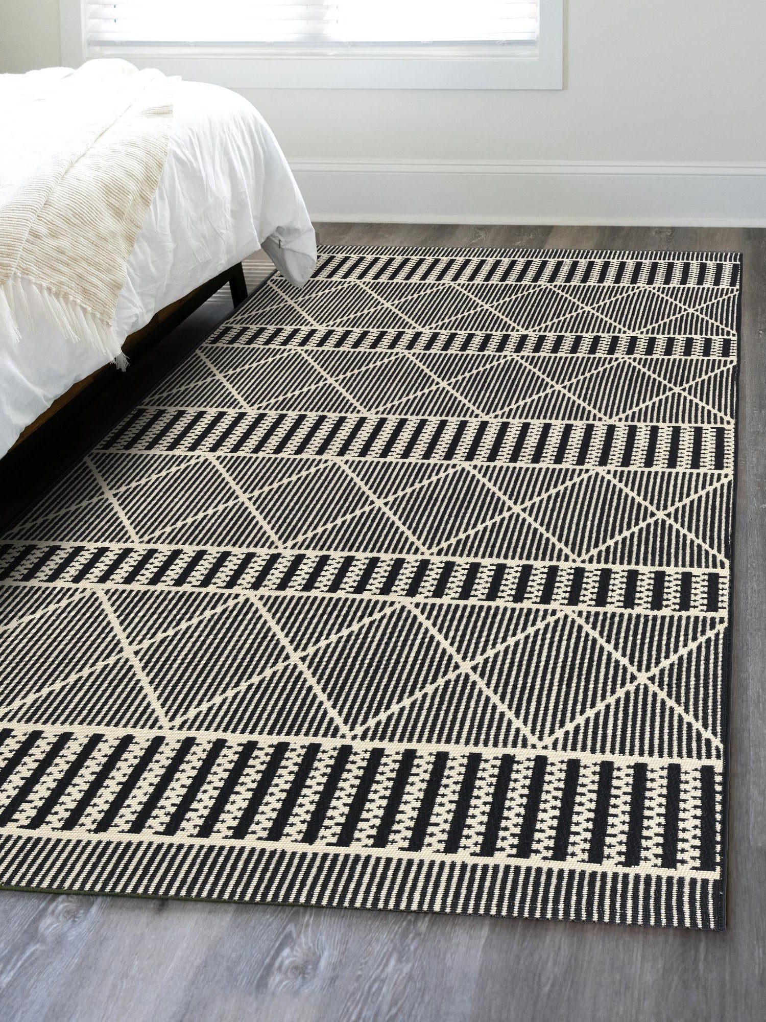 Black 10' x 12' Outdoor Trellis Rectangle Area Rug Weather Resistant for Patio, Deck, Terrace, Balcony, Porch Geometric Design Water Safe Outside Carpet for Sale at Rug Engine