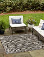 Black 6' x 6' Outdoor Trellis Square Area Rug Weather Resistant for Patio, Deck, Terrace, Balcony, Porch Geometric Design Water Safe Outside Carpet for Sale at Rug Engine