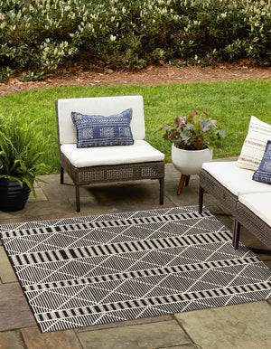Black 10' x 10' Outdoor Trellis Square Area Rug Weather Resistant for Patio, Deck, Terrace, Balcony, Porch Geometric Design Water Safe Outside Carpet for Sale at Rug Engine