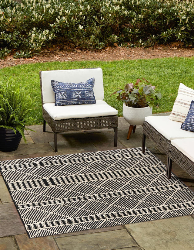 Black 10' x 10' Outdoor Trellis Square Area Rug Weather Resistant for Patio, Deck, Terrace, Balcony, Porch Geometric Design Water Safe Outside Carpet for Sale at Rug Engine