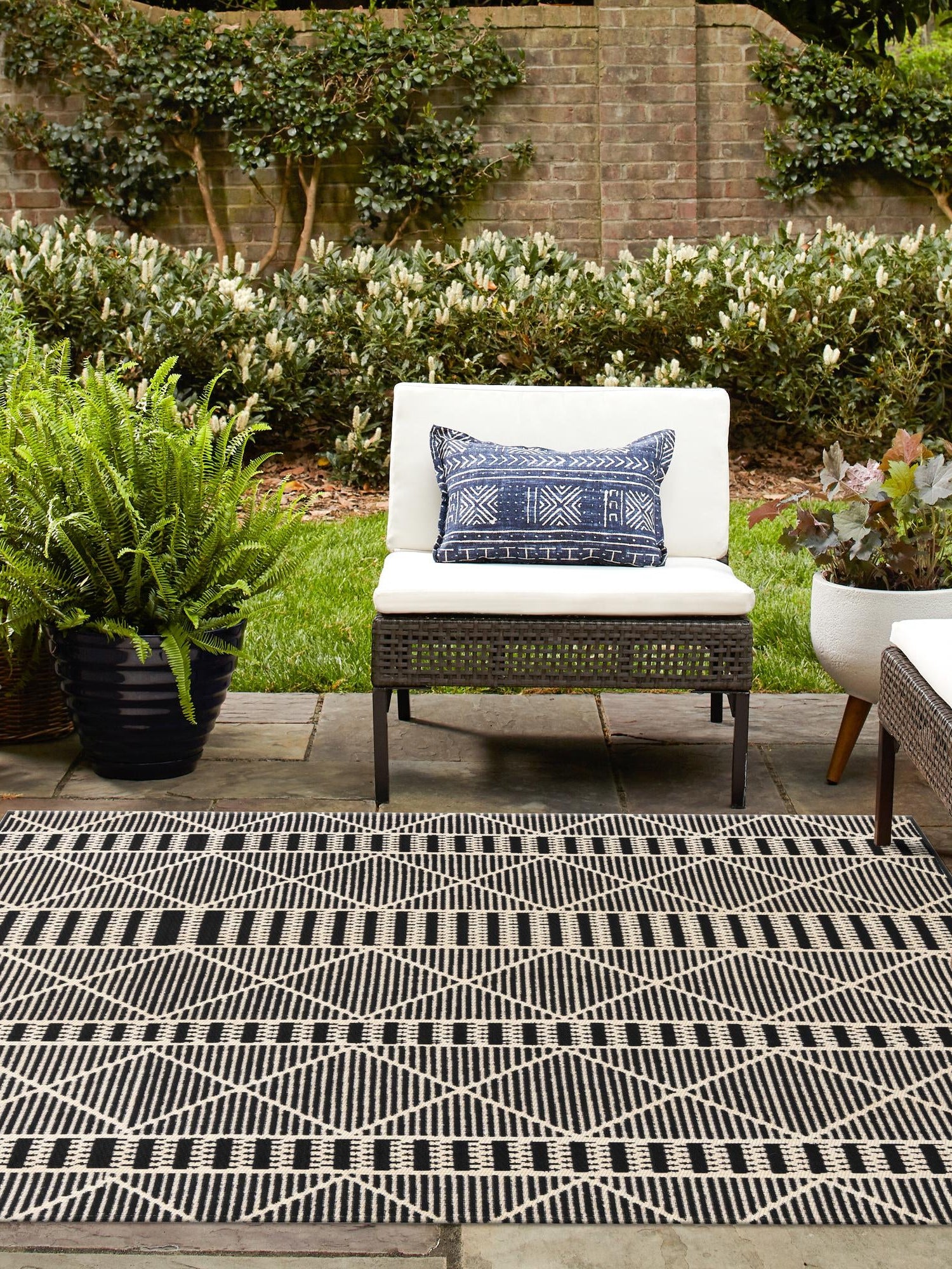 Black 10' x 10' Outdoor Trellis Square Area Rug Weather Resistant for Patio, Deck, Terrace, Balcony, Porch Geometric Design Water Safe Outside Carpet for Sale at Rug Engine