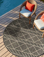 Black 5' 3 x 5' 3 Outdoor Trellis Round Area Rug Weather Resistant for Patio, Deck, Terrace, Balcony, Porch Geometric Design Water Safe Outside Carpet for Sale at Rug Engine