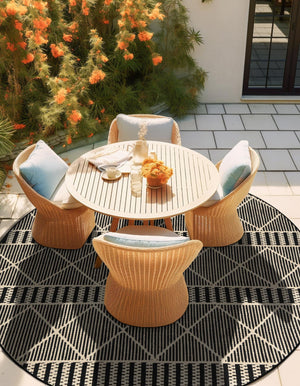 Black 7' 10 x 7' 10 Outdoor Trellis Round Area Rug Weather Resistant for Patio, Deck, Terrace, Balcony, Porch Geometric Design Water Safe Outside Carpet for Sale at Rug Engine