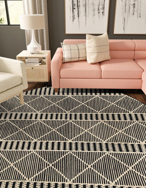 Black 5' 3 x 5' 3 Outdoor Trellis Round Area Rug Weather Resistant for Patio, Deck, Terrace, Balcony, Porch Geometric Design Water Safe Outside Carpet for Sale at Rug Engine