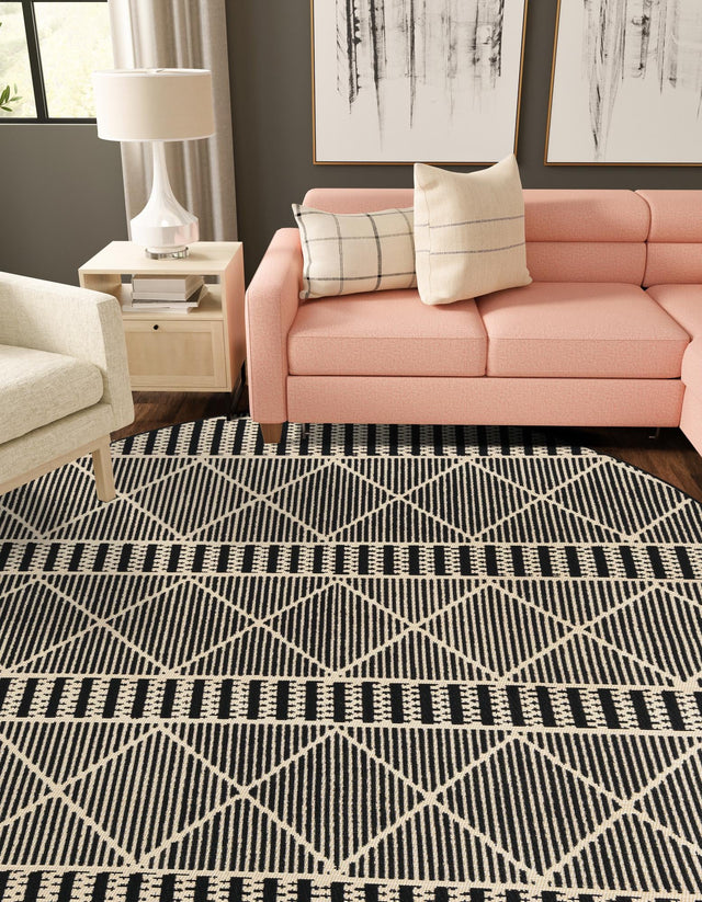 Black 5' 3 x 5' 3 Outdoor Trellis Round Area Rug Weather Resistant for Patio, Deck, Terrace, Balcony, Porch Geometric Design Water Safe Outside Carpet for Sale at Rug Engine