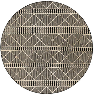 Black 7' 10 x 7' 10 Outdoor Trellis Round Area Rug Weather Resistant for Patio, Deck, Terrace, Balcony, Porch Geometric Design Water Safe Outside Carpet for Sale at Rug Engine