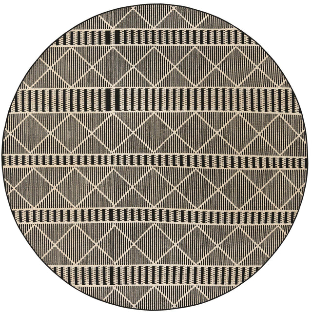 Black 7' 10 x 7' 10 Outdoor Trellis Round Area Rug Weather Resistant for Patio, Deck, Terrace, Balcony, Porch Geometric Design Water Safe Outside Carpet for Sale at Rug Engine