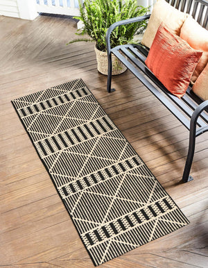 Black 2' x 6' Outdoor Trellis Runner Area Rug Weather Resistant for Patio, Deck, Terrace, Balcony, Porch Geometric Design Water Safe Outside Carpet for Sale at Rug Engine