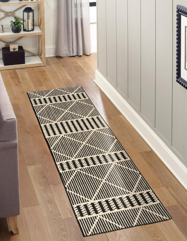 Black 2' x 6' Outdoor Trellis Runner Area Rug Weather Resistant for Patio, Deck, Terrace, Balcony, Porch Geometric Design Water Safe Outside Carpet for Sale at Rug Engine