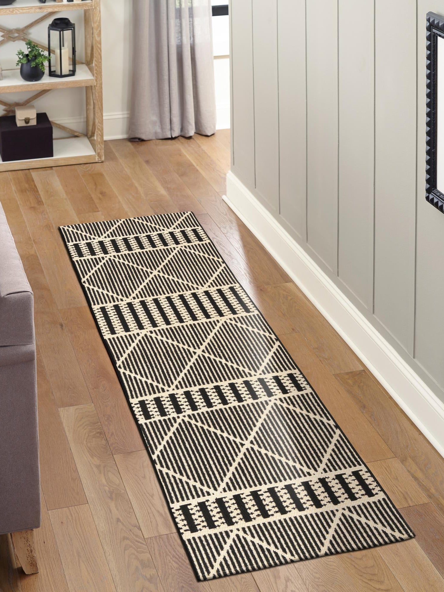 Black 2' 7 x 5' 3 Outdoor Trellis Runner Area Rug Weather Resistant for Patio, Deck, Terrace, Balcony, Porch Geometric Design Water Safe Outside Carpet for Sale at Rug Engine