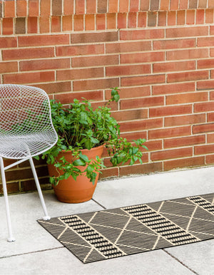 Black 2' x 6' Outdoor Trellis Runner Area Rug Weather Resistant for Patio, Deck, Terrace, Balcony, Porch Geometric Design Water Safe Outside Carpet for Sale at Rug Engine