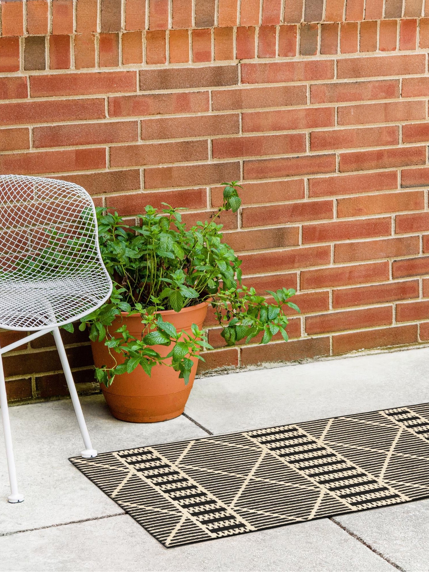 Black 2' 7 x 10' Outdoor Trellis Runner Area Rug Weather Resistant for Patio, Deck, Terrace, Balcony, Porch Geometric Design Water Safe Outside Carpet for Sale at Rug Engine