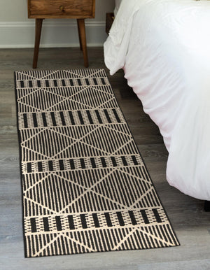 Black 2' 7 x 10' Outdoor Trellis Runner Area Rug Weather Resistant for Patio, Deck, Terrace, Balcony, Porch Geometric Design Water Safe Outside Carpet for Sale at Rug Engine