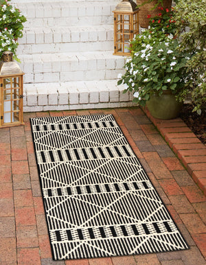 Black 2' x 6' Outdoor Trellis Runner Area Rug Weather Resistant for Patio, Deck, Terrace, Balcony, Porch Geometric Design Water Safe Outside Carpet for Sale at Rug Engine