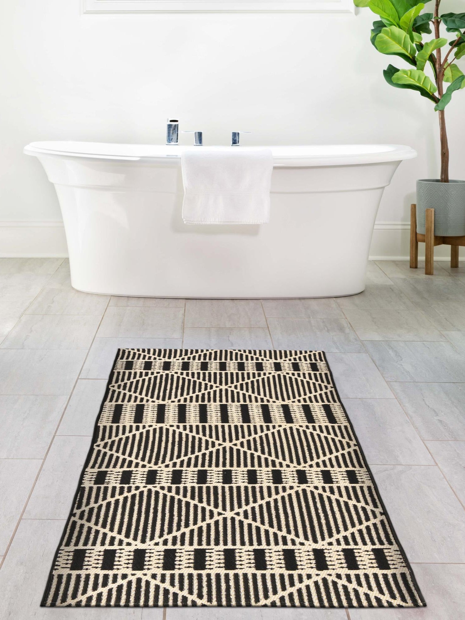 Black 2' x 4' 1 Outdoor Trellis Runner Area Rug Weather Resistant for Patio, Deck, Terrace, Balcony, Porch Geometric Design Water Safe Outside Carpet for Sale at Rug Engine