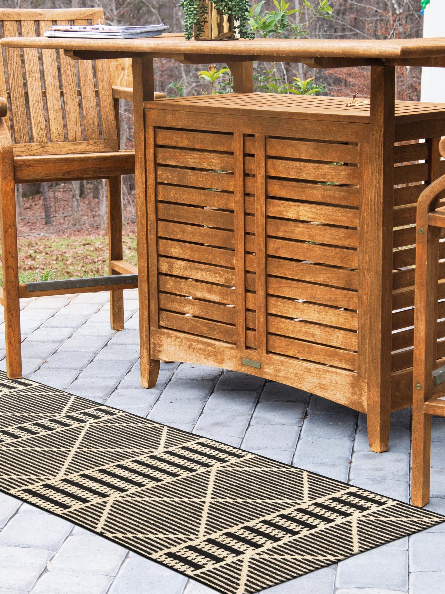 Black 2' 7 x 10' Outdoor Trellis Runner Area Rug Weather Resistant for Patio, Deck, Terrace, Balcony, Porch Geometric Design Water Safe Outside Carpet for Sale at Rug Engine