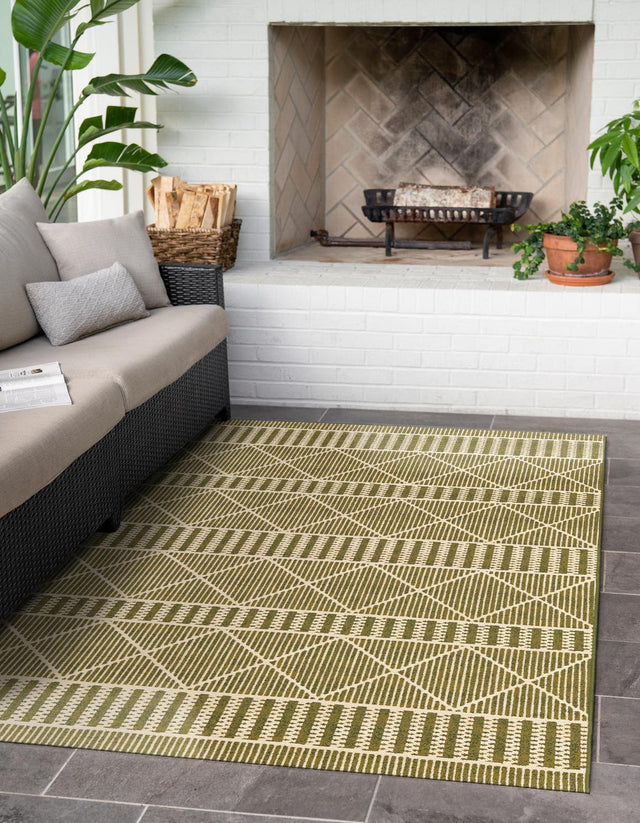 Green 2' x 3' Outdoor Trellis Rectangle Area Rug Weather Resistant for Patio, Deck, Terrace, Balcony, Porch Geometric Design Water Safe Outside Carpet for Sale at Rug Engine