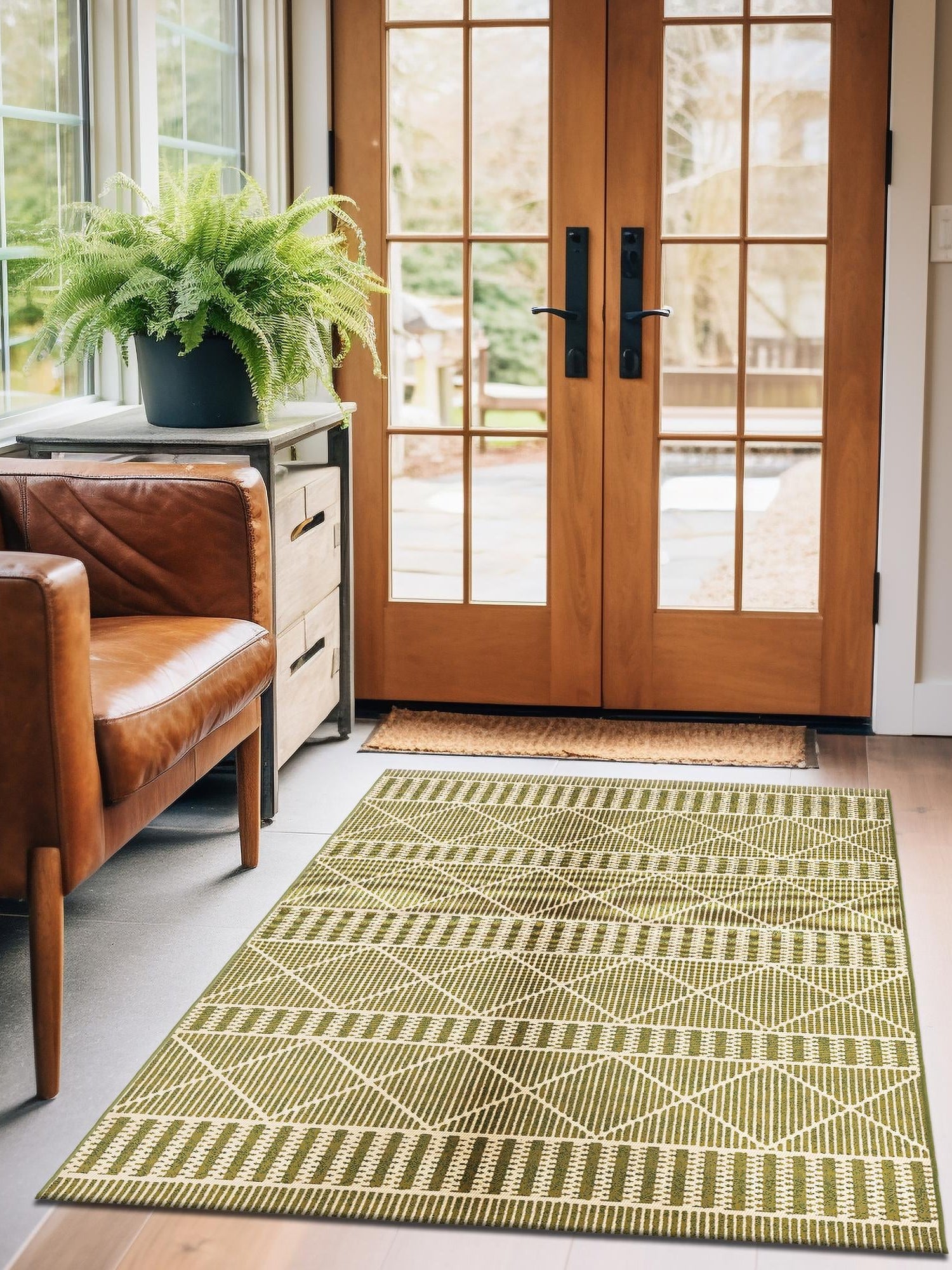 Green 10' x 12' Outdoor Trellis Rectangle Area Rug Weather Resistant for Patio, Deck, Terrace, Balcony, Porch Geometric Design Water Safe Outside Carpet for Sale at Rug Engine