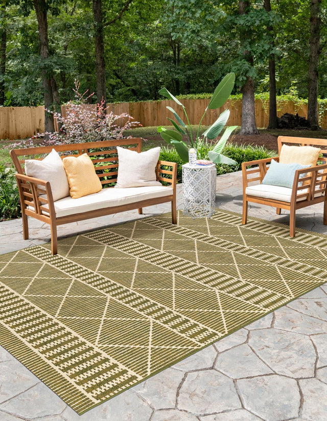 Green 2' x 3' Outdoor Trellis Rectangle Area Rug Weather Resistant for Patio, Deck, Terrace, Balcony, Porch Geometric Design Water Safe Outside Carpet for Sale at Rug Engine