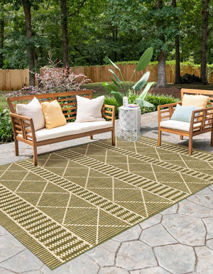 Green 7' 10 x 10' Outdoor Trellis Rectangle Area Rug Weather Resistant for Patio, Deck, Terrace, Balcony, Porch Geometric Design Water Safe Outside Carpet for Sale at Rug Engine