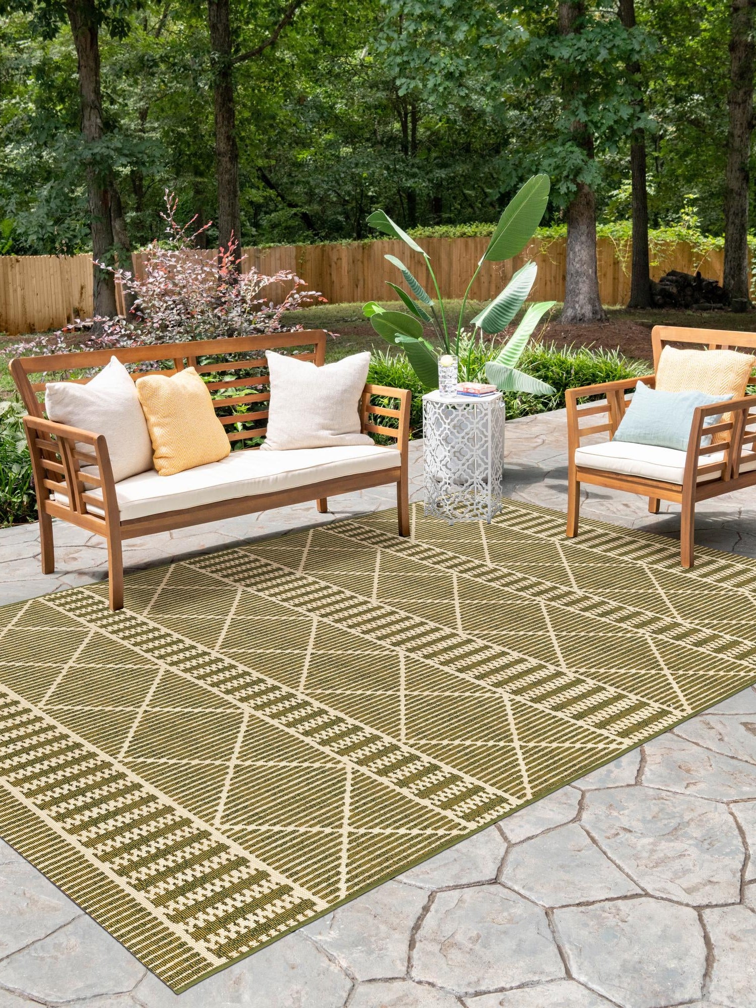 Green 10' x 12' Outdoor Trellis Rectangle Area Rug Weather Resistant for Patio, Deck, Terrace, Balcony, Porch Geometric Design Water Safe Outside Carpet for Sale at Rug Engine