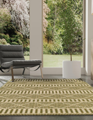 Green 7' 10 x 10' Outdoor Trellis Rectangle Area Rug Weather Resistant for Patio, Deck, Terrace, Balcony, Porch Geometric Design Water Safe Outside Carpet for Sale at Rug Engine