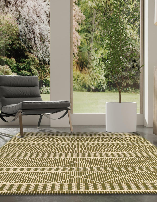 Green 7' 10 x 10' Outdoor Trellis Rectangle Area Rug Weather Resistant for Patio, Deck, Terrace, Balcony, Porch Geometric Design Water Safe Outside Carpet for Sale at Rug Engine