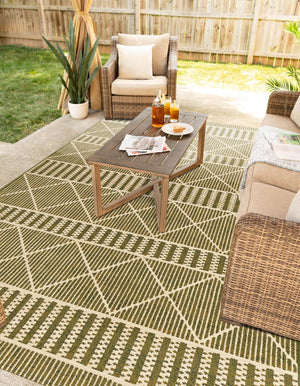Green 7' 10 x 10' Outdoor Trellis Rectangle Area Rug Weather Resistant for Patio, Deck, Terrace, Balcony, Porch Geometric Design Water Safe Outside Carpet for Sale at Rug Engine