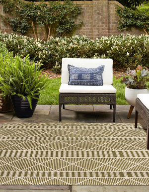 Green 6' x 6' Outdoor Trellis Square Area Rug Weather Resistant for Patio, Deck, Terrace, Balcony, Porch Geometric Design Water Safe Outside Carpet for Sale at Rug Engine