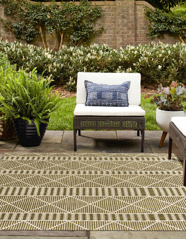 Green 6' x 6' Outdoor Trellis Square Area Rug Weather Resistant for Patio, Deck, Terrace, Balcony, Porch Geometric Design Water Safe Outside Carpet for Sale at Rug Engine