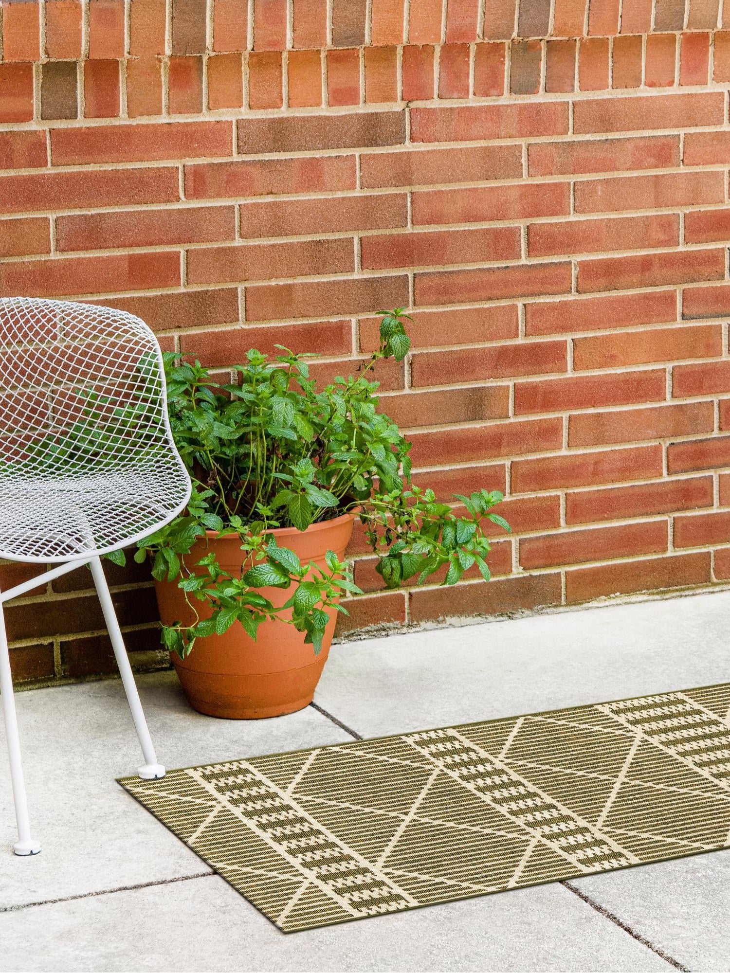 Green 2' 7 x 5' 3 Outdoor Trellis Runner Area Rug Weather Resistant for Patio, Deck, Terrace, Balcony, Porch Geometric Design Water Safe Outside Carpet for Sale at Rug Engine