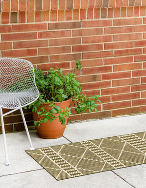 Green 2' 7 x 5' 3 Outdoor Trellis Runner Area Rug Weather Resistant for Patio, Deck, Terrace, Balcony, Porch Geometric Design Water Safe Outside Carpet for Sale at Rug Engine