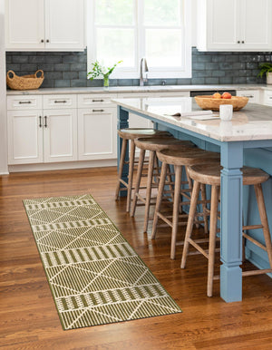 Green 2' 7 x 5' 3 Outdoor Trellis Runner Area Rug Weather Resistant for Patio, Deck, Terrace, Balcony, Porch Geometric Design Water Safe Outside Carpet for Sale at Rug Engine
