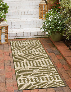 Green 2' 7 x 5' 3 Outdoor Trellis Runner Area Rug Weather Resistant for Patio, Deck, Terrace, Balcony, Porch Geometric Design Water Safe Outside Carpet for Sale at Rug Engine