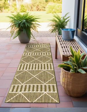 Green 2' 7 x 5' 3 Outdoor Trellis Runner Area Rug Weather Resistant for Patio, Deck, Terrace, Balcony, Porch Geometric Design Water Safe Outside Carpet for Sale at Rug Engine