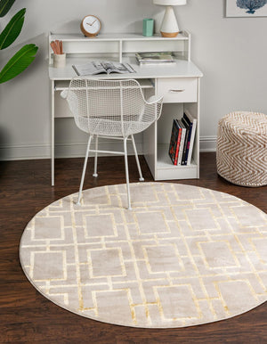 White Gold 7' 10 x 7' 10 Marilyn Monroe Glam Round Area Rug 70% Polypropylene & 30% Polyester Vivid Geometric Modern Carpet for Interior Home Decor for Sale at Rug Engine