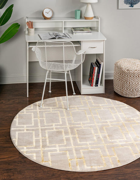 White Gold 7' 10 x 7' 10 Marilyn Monroe Glam Round Area Rug 70% Polypropylene & 30% Polyester Vivid Geometric Modern Carpet for Interior Home Decor for Sale at Rug Engine