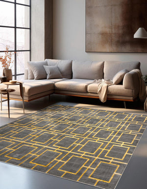 Gray Gold 7' 10 x 7' 10 Marilyn Monroe Glam Square Area Rug 70% Polypropylene & 30% Polyester Vivid Geometric Modern Carpet for Interior Home Decor for Sale at Rug Engine