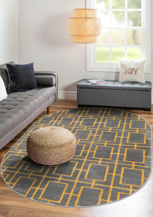 Gray Gold 4' 1 x 6' 1 Marilyn Monroe Glam Oval Area Rug 70% Polypropylene & 30% Polyester Vivid Geometric Modern Carpet for Interior Home Decor for Sale at Rug Engine
