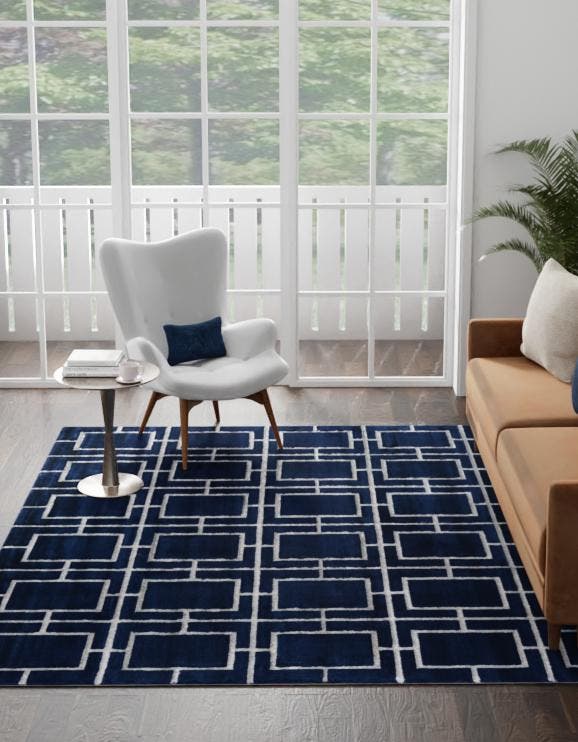 Navy Blue Silver 7' 10 x 7' 10 Marilyn Monroe Glam Square Area Rug 70% Polypropylene & 30% Polyester Vivid Geometric Modern Carpet for Interior Home Decor for Sale at Rug Engine