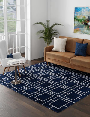 Navy Blue Silver 7' 10 x 7' 10 Marilyn Monroe Glam Square Area Rug 70% Polypropylene & 30% Polyester Vivid Geometric Modern Carpet for Interior Home Decor for Sale at Rug Engine