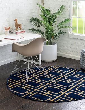 Navy Blue Gold 5' 3 x 5' 3 Marilyn Monroe Glam Round Area Rug 70% Polypropylene & 30% Polyester Vivid Geometric Modern Carpet for Interior Home Decor for Sale at Rug Engine