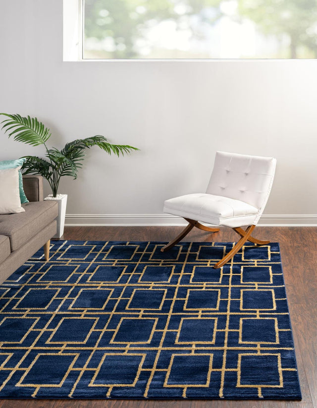 Navy Blue Gold 7' 10 x 7' 10 Marilyn Monroe Glam Square Area Rug 70% Polypropylene & 30% Polyester Vivid Geometric Modern Carpet for Interior Home Decor for Sale at Rug Engine