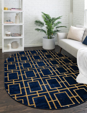 Navy Blue Gold 5' 3 x 8' Marilyn Monroe Glam Oval Area Rug 70% Polypropylene & 30% Polyester Vivid Geometric Modern Carpet for Interior Home Decor for Sale at Rug Engine