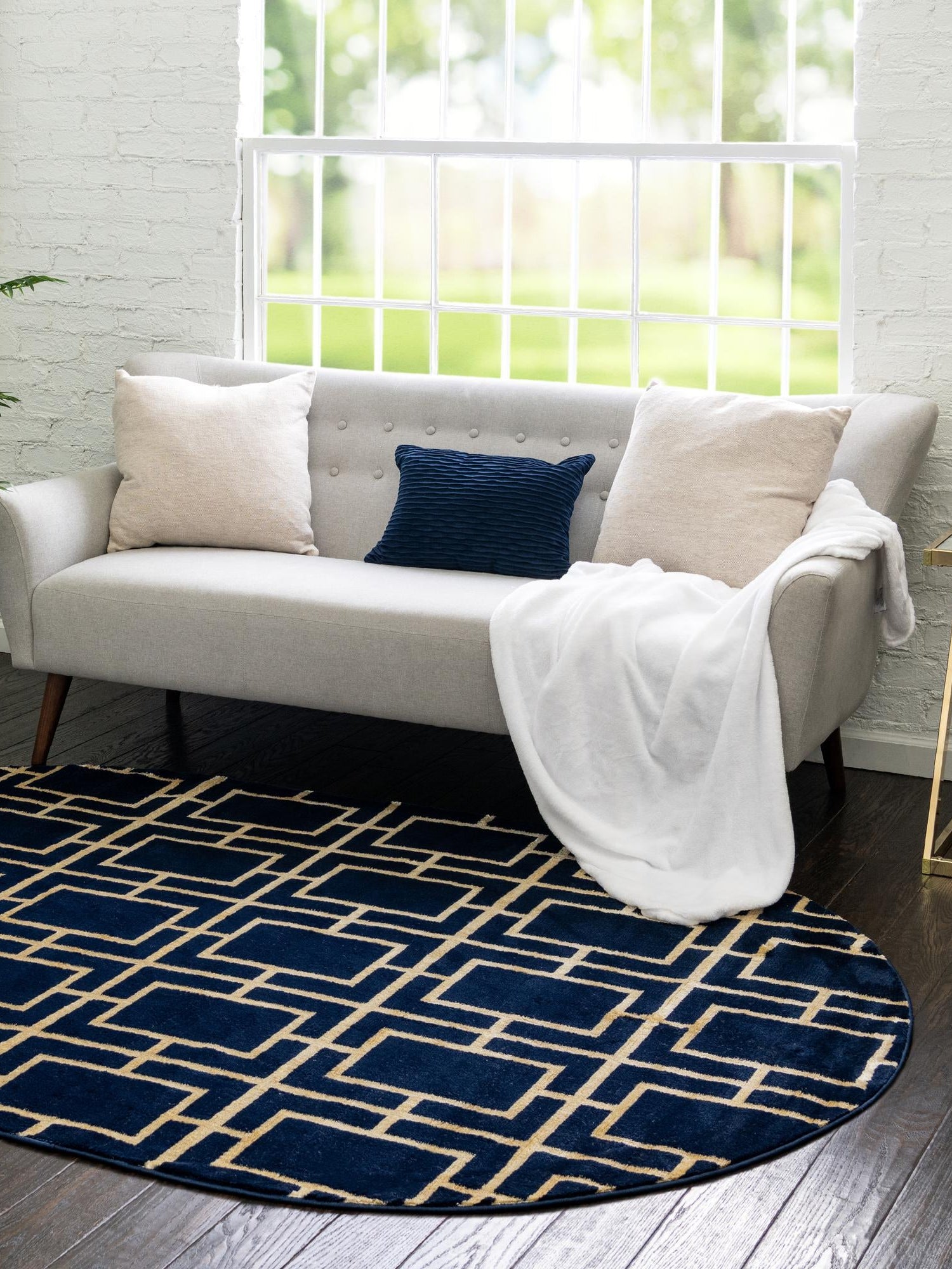 Navy Blue Gold 7' 10 x 10' Marilyn Monroe Glam Oval Area Rug 70% Polypropylene & 30% Polyester Vivid Geometric Modern Carpet for Interior Home Decor for Sale at Rug Engine